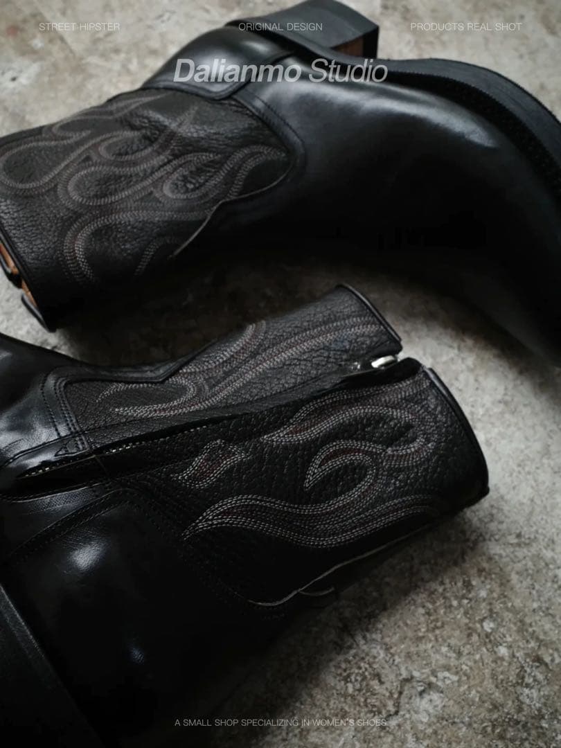 Vintage Ashen Flame Zip-up Heel Boot ブーツ