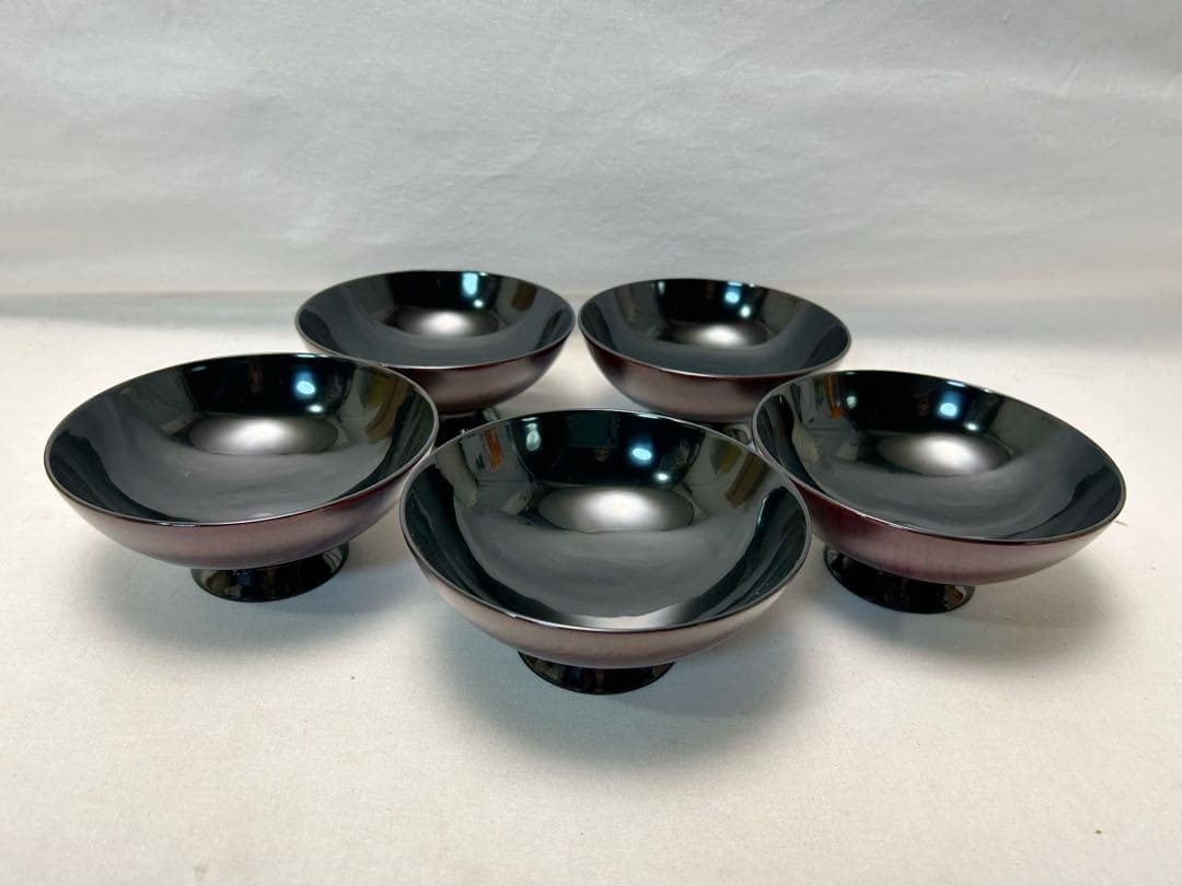 ほぼ未使用 懐石道具 木製溜塗 金彩紅葉蒔絵 吸物椀5客組 共箱