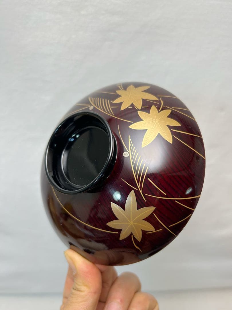 ほぼ未使用 懐石道具 木製溜塗 金彩紅葉蒔絵 吸物椀5客組 共箱