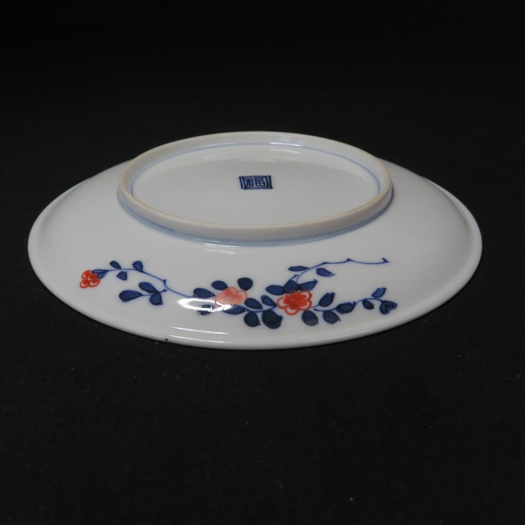 柿右衛門様式 小皿 3枚 古伊万里 染付 鳥 草花 角福