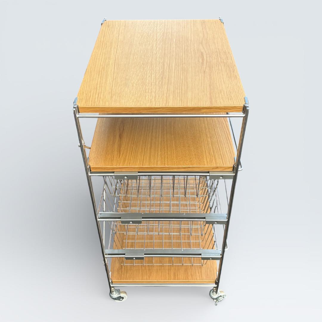 【送料込】無印良品 ステンレスユニットシェルフ オーク バスケット キャスター付
