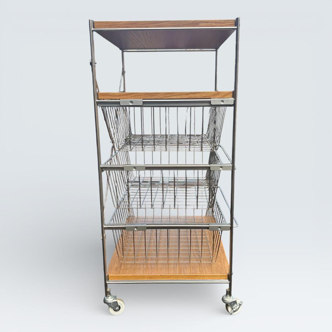 【送料込】無印良品 ステンレスユニットシェルフ オーク バスケット キャスター付