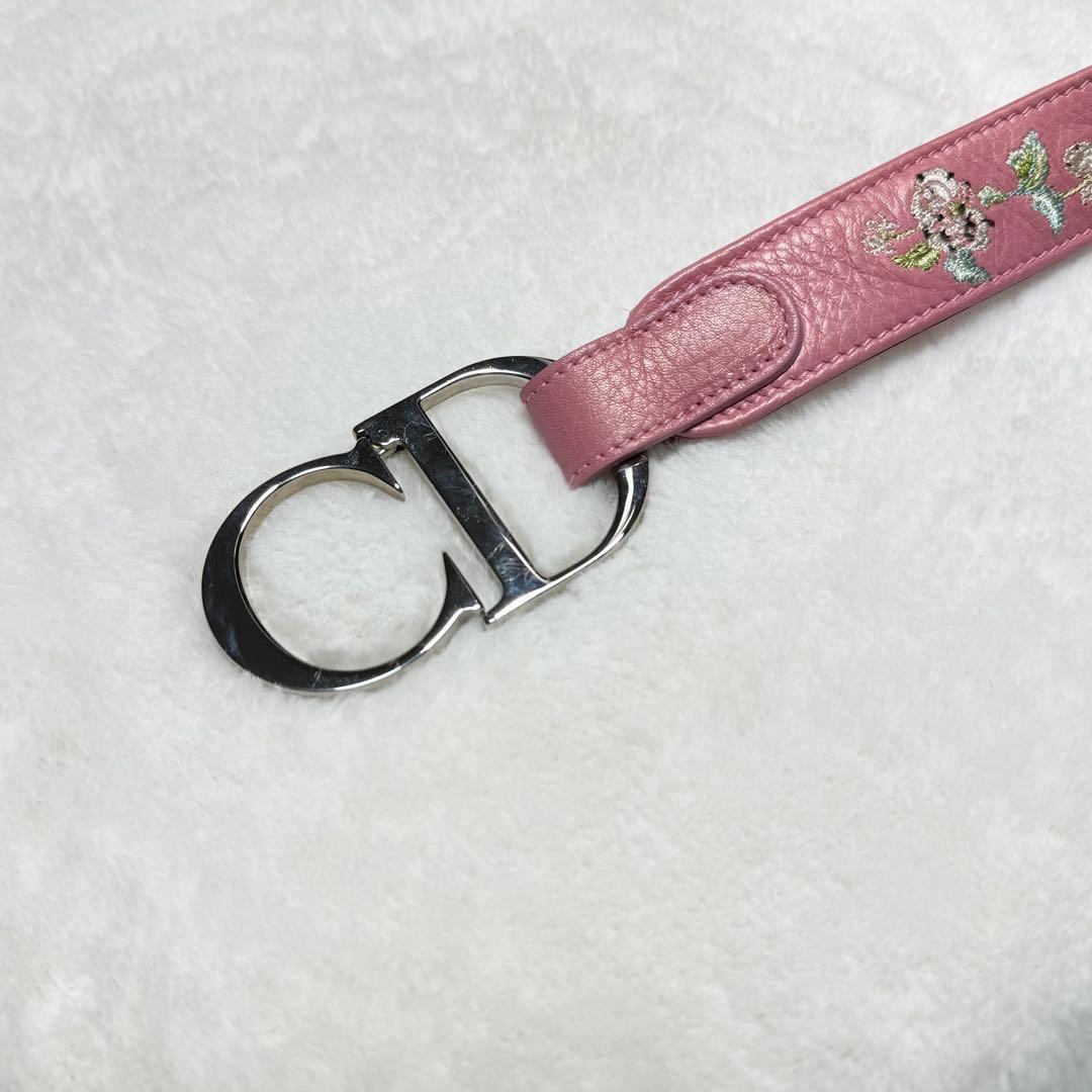 希少 美品 Christian Dior ピンク 刺繍 ベルト CD金具