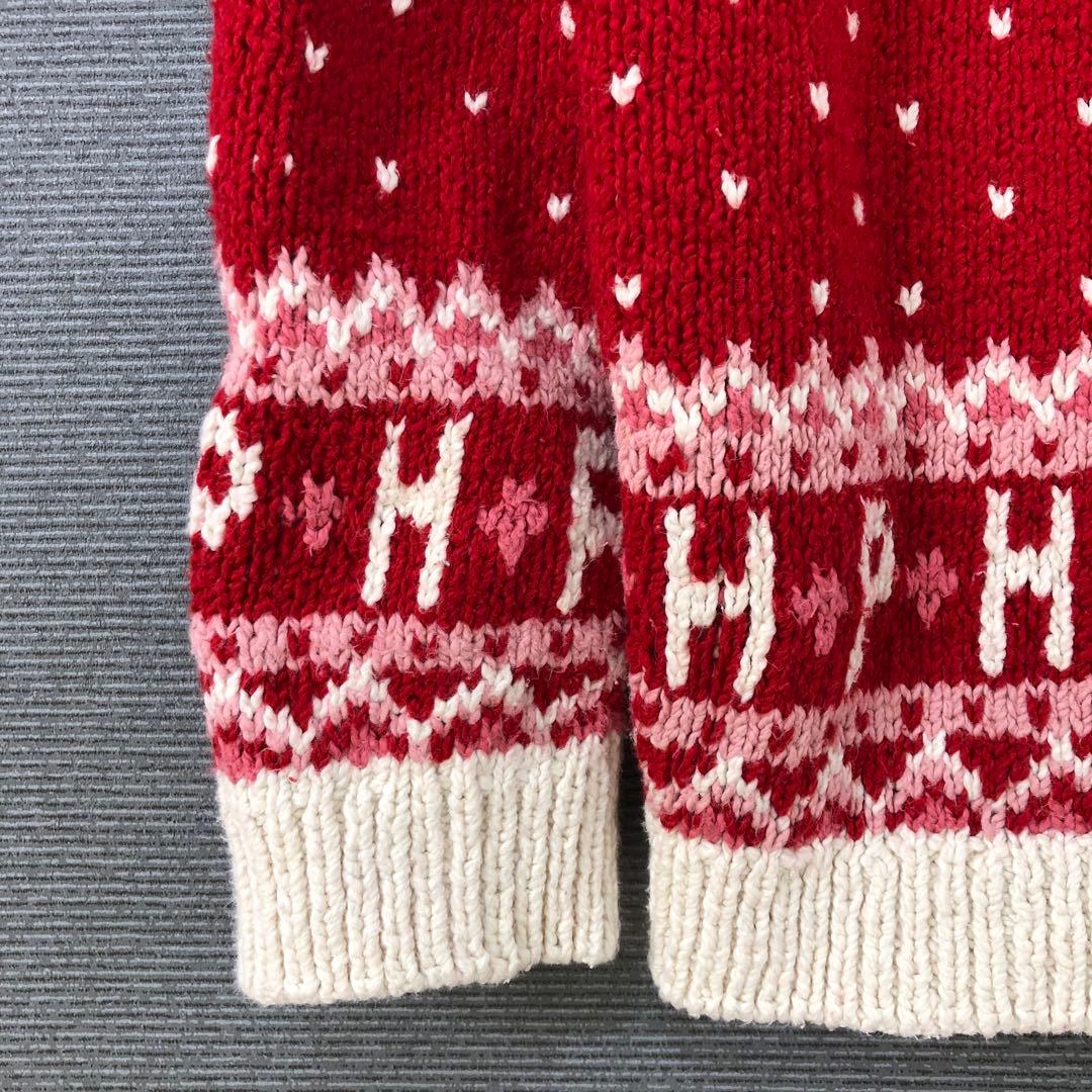 PINK HOUSE 花柄 ハート ノルディック カーディガン レッド