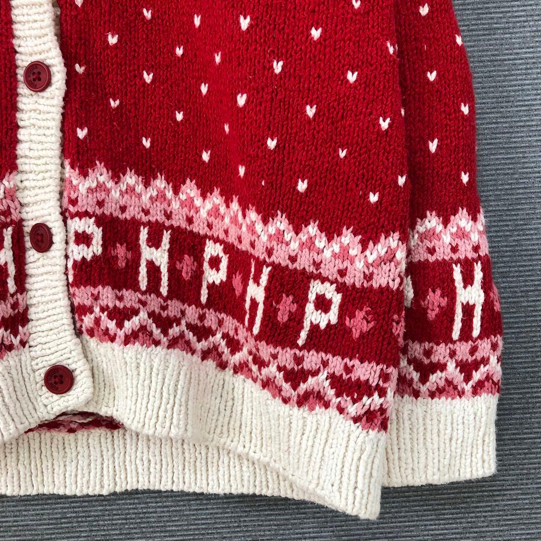 PINK HOUSE 花柄 ハート ノルディック カーディガン レッド