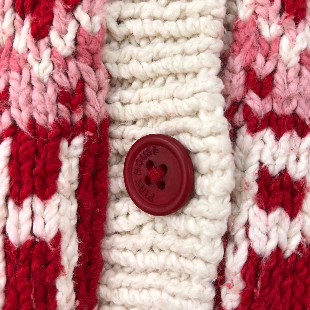 PINK HOUSE 花柄 ハート ノルディック カーディガン レッド