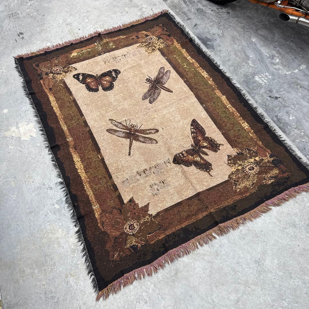 トンボ　蝶々　マルチカバー　ソファーカバー　ヴィンテージラグ　177x127