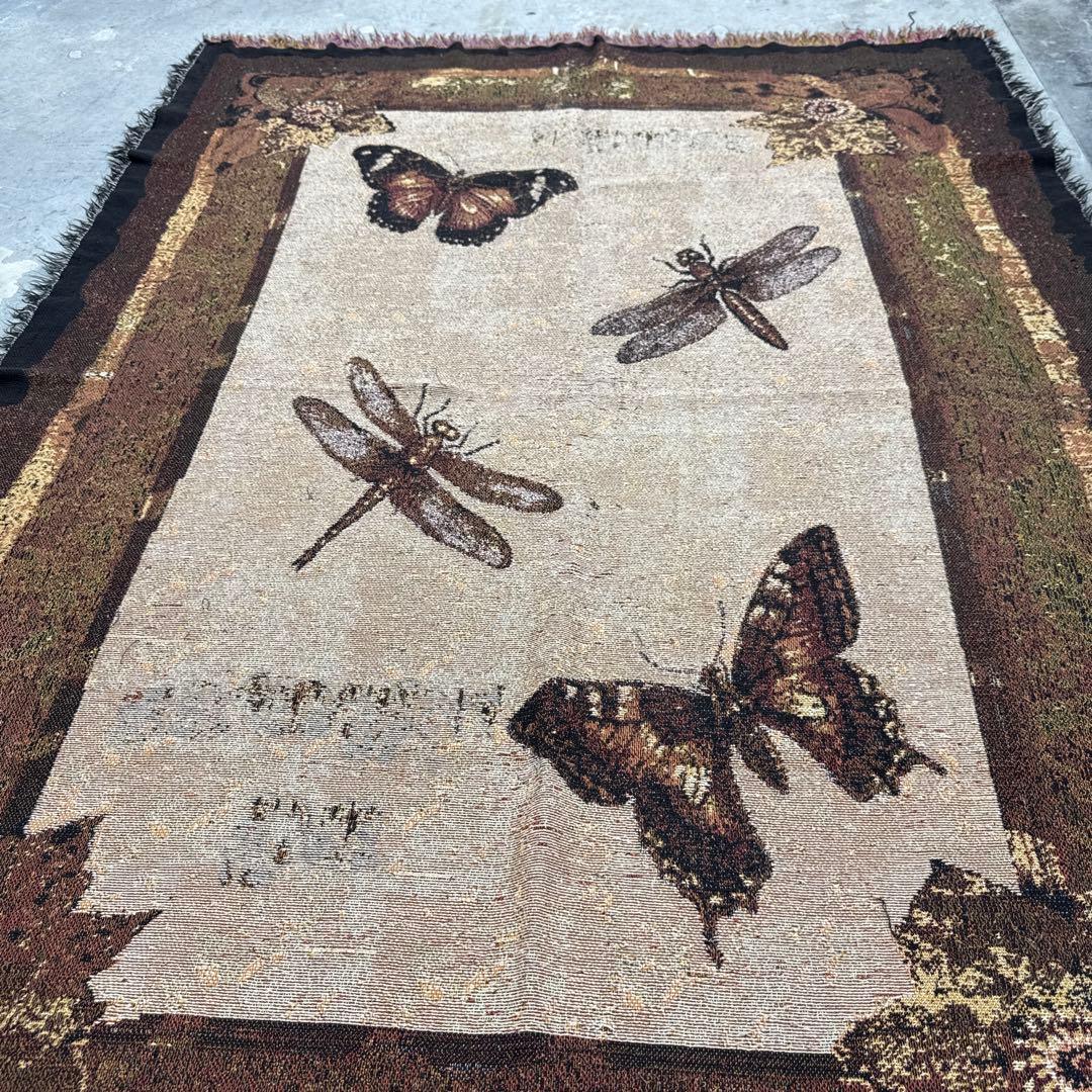 トンボ　蝶々　マルチカバー　ソファーカバー　ヴィンテージラグ　177x127