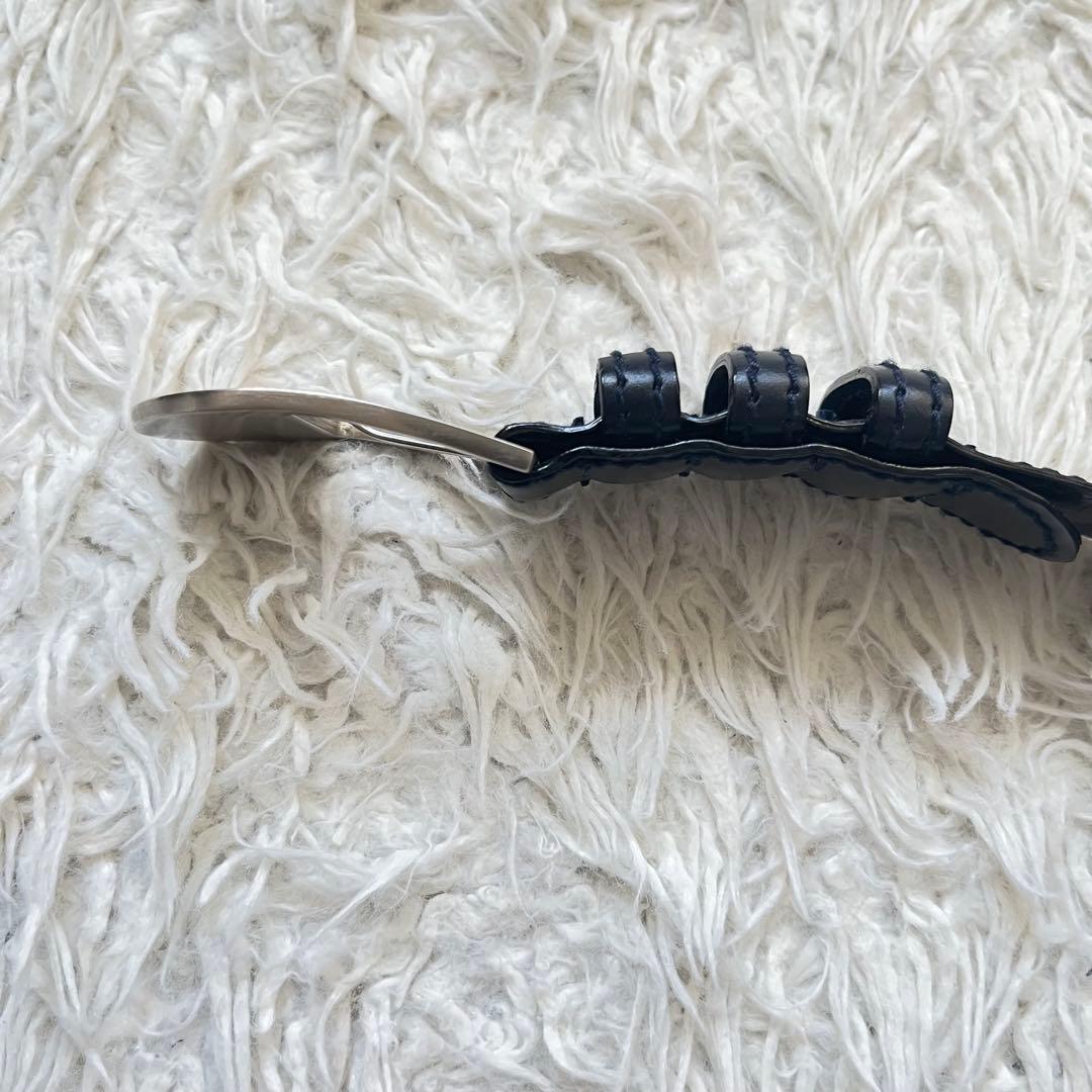 美品　ロエベ　LOEWE アナグラム　シルバー×ネイビーレザーベルト　3穴