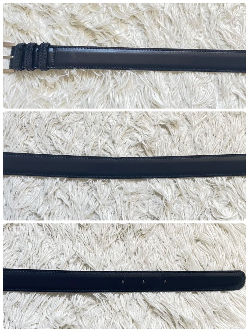 美品　ロエベ　LOEWE アナグラム　シルバー×ネイビーレザーベルト　3穴