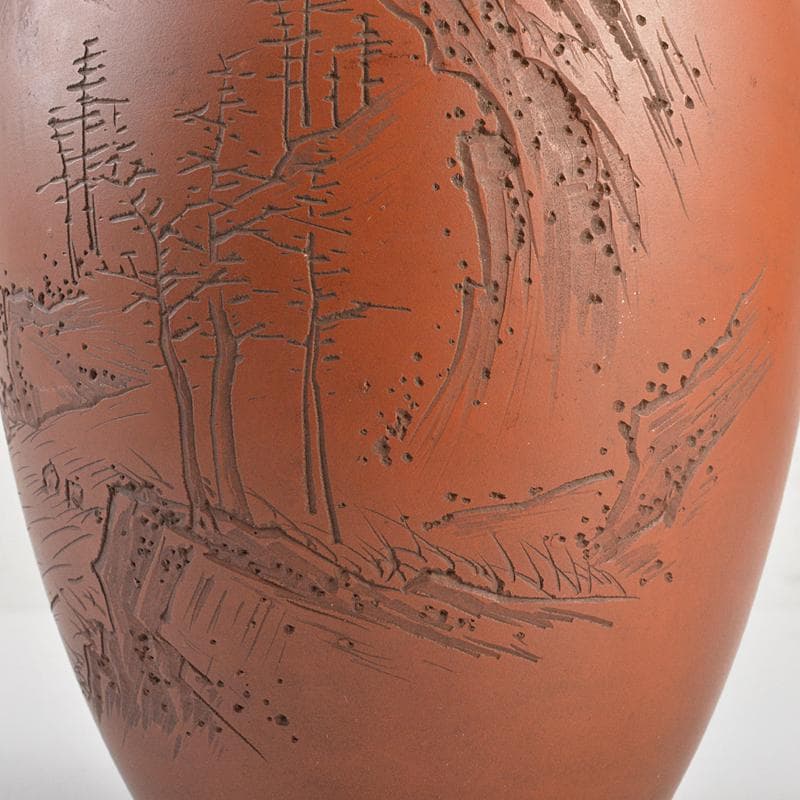 常滑焼　水川玉斎　朱泥　細字漢詩山水文　茶壷　茶心壷　時代箱付　D　R7354B