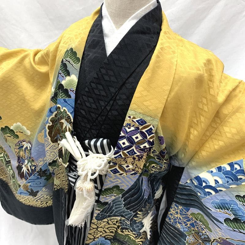 503ab10■七五三 五歳 男児 未使用品 着物&羽織&袴&角帯&長襦袢 小物