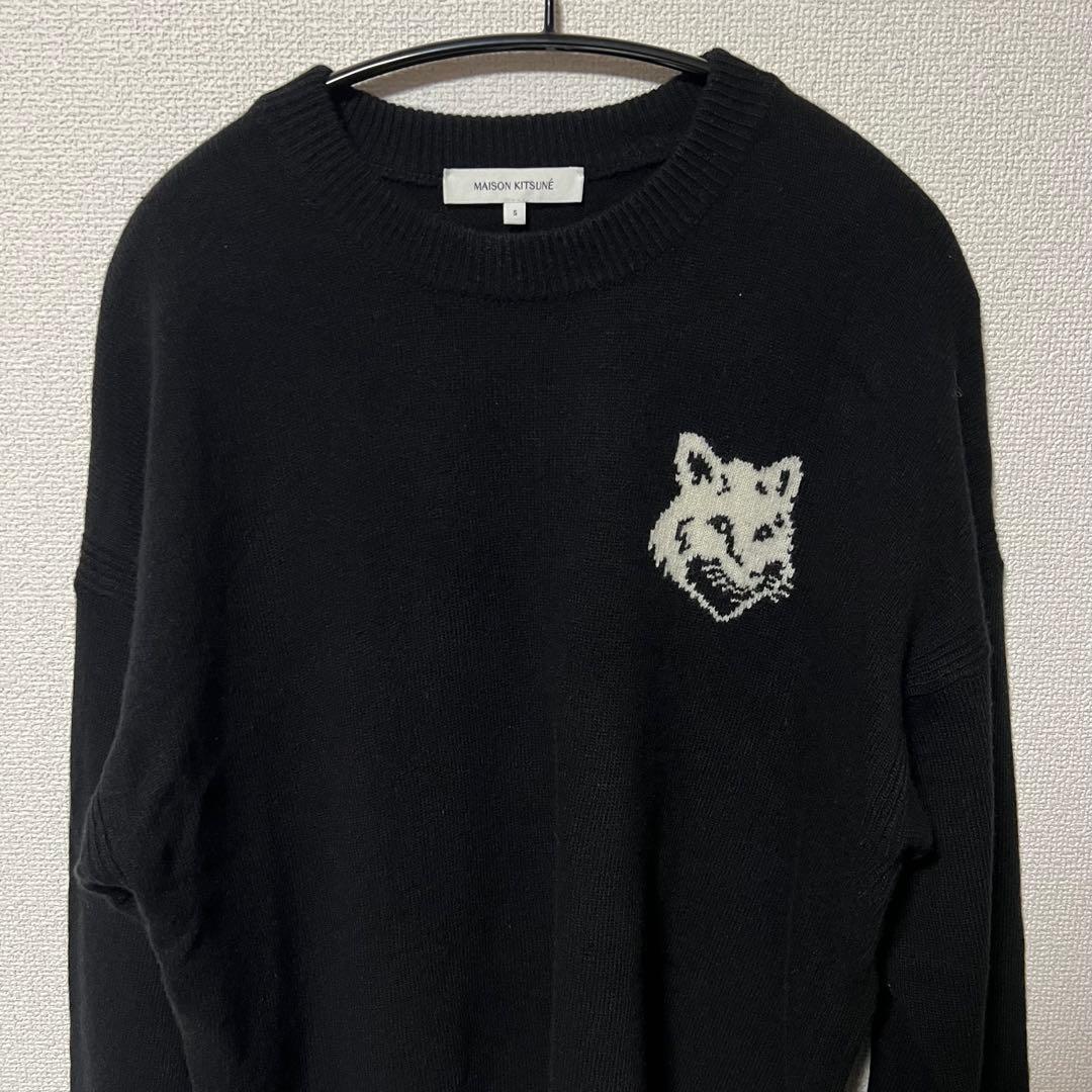 【メゾンキツネ】フォックスヘッド ニット ワンポイント ブラック