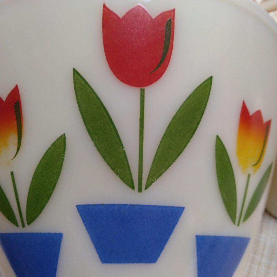 ヴィンテージFire King チューリップ柄 ボウル LL アイボリー·美品