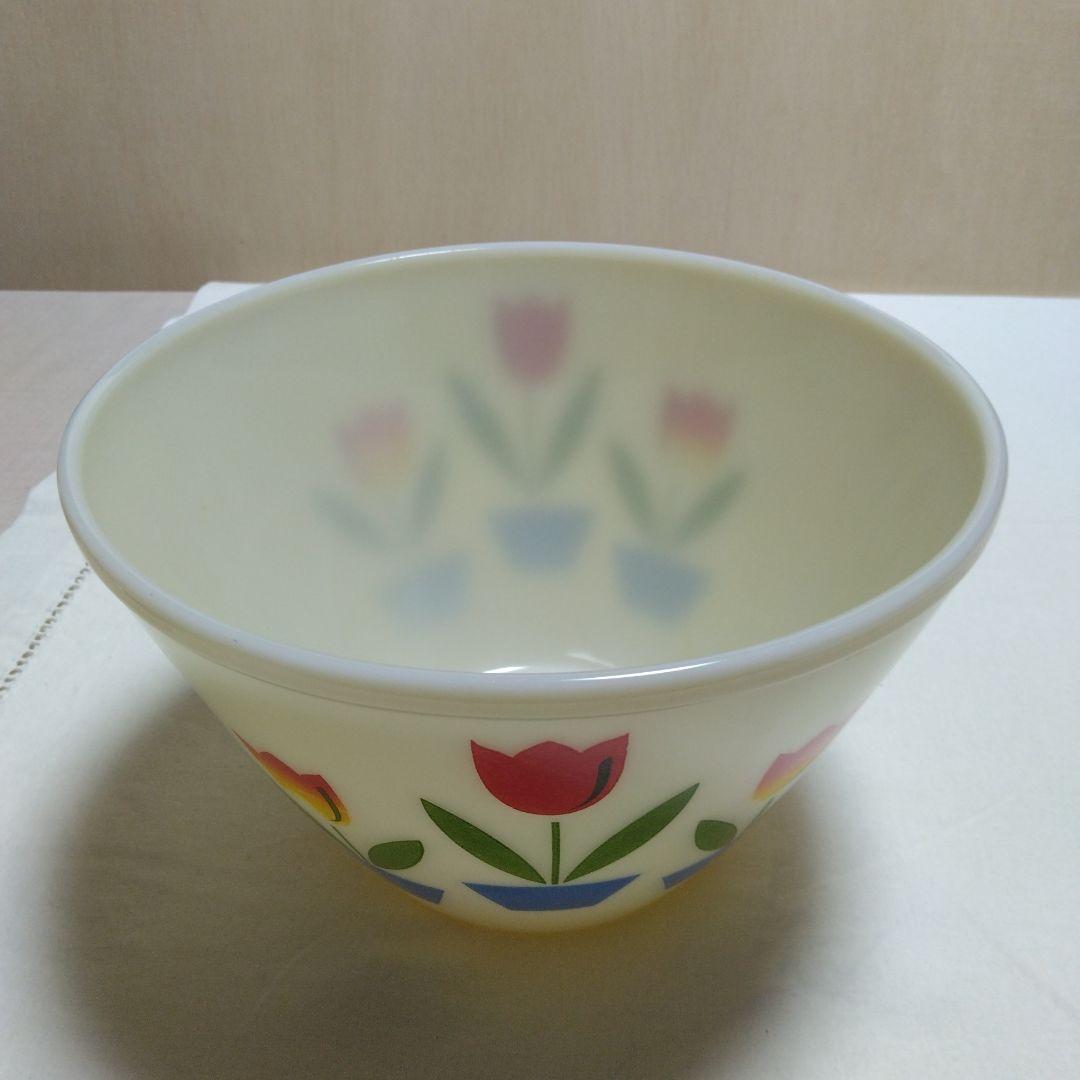 ヴィンテージFire King チューリップ柄 ボウル LL アイボリー·美品