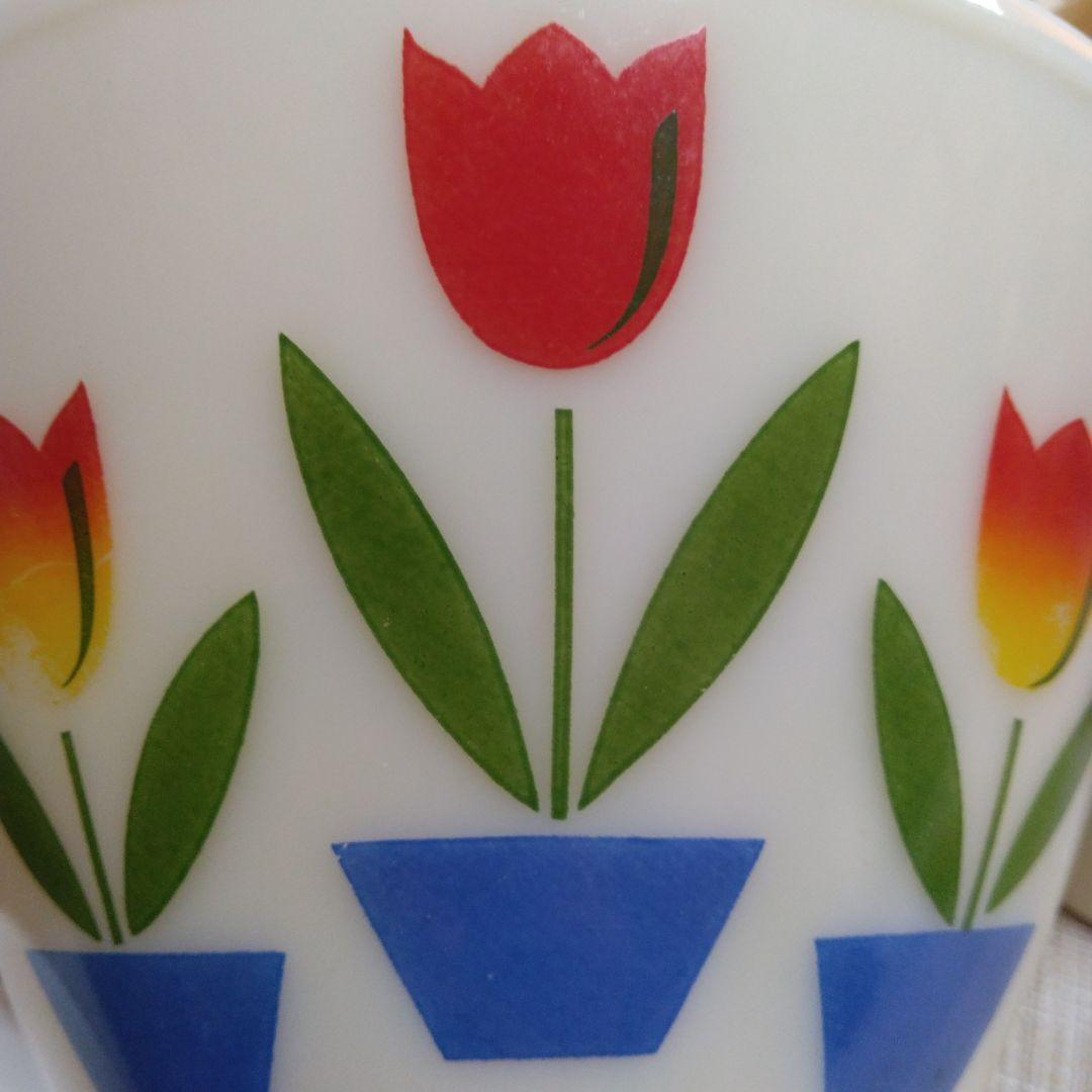 ヴィンテージFire King チューリップ柄 ボウル LL アイボリー·美品