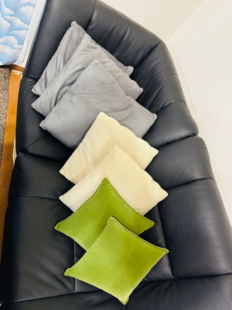 レザー調 ブラック L型角　ソファーセット クッション付き❗️