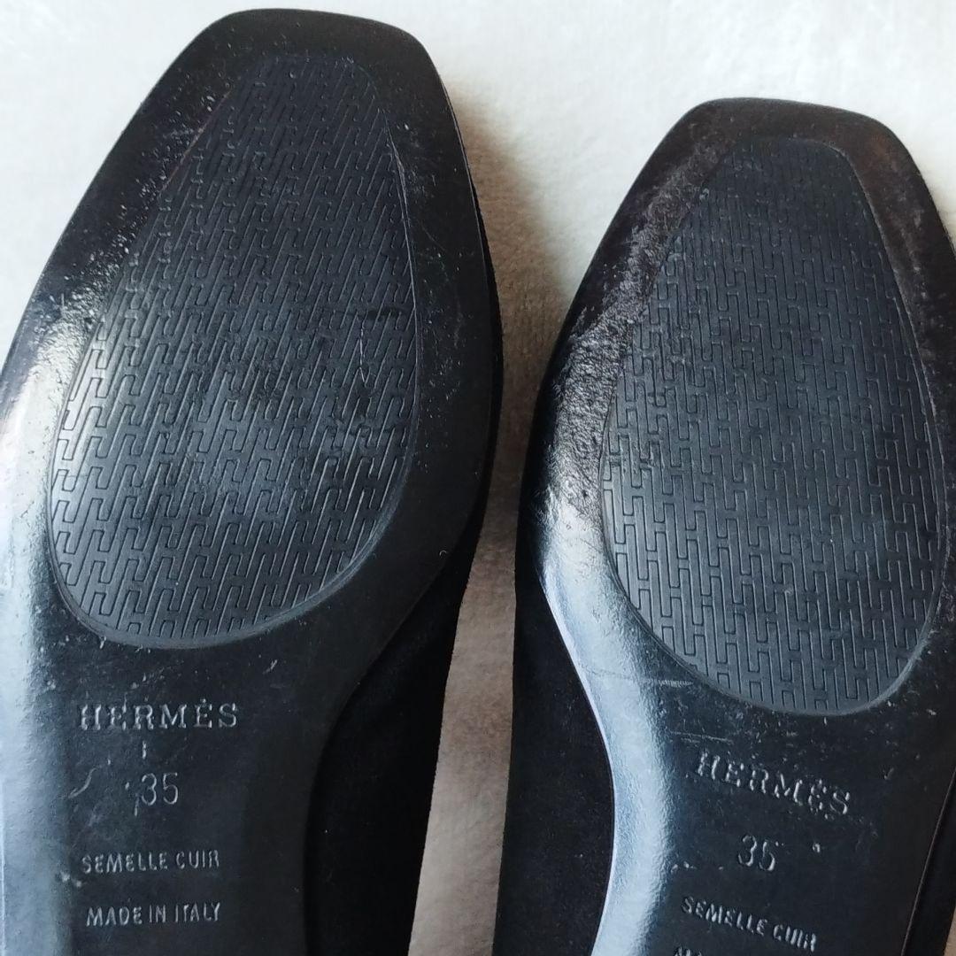 HERMÈS ブラック フラットシューズ 35　箱　　パンプス　スウェード