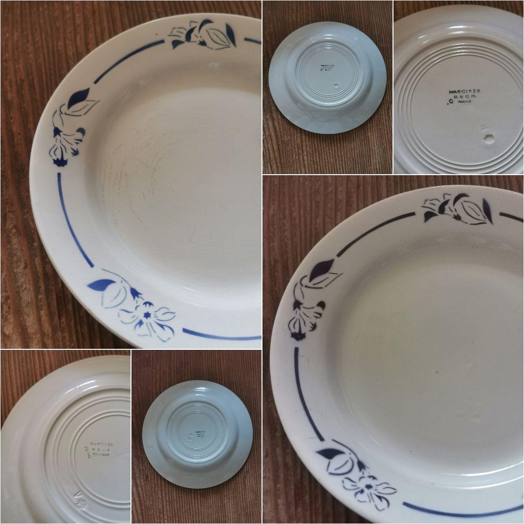 アンティーク クレイユモントロー インディゴの水仙 22㎝プレート２枚セット β