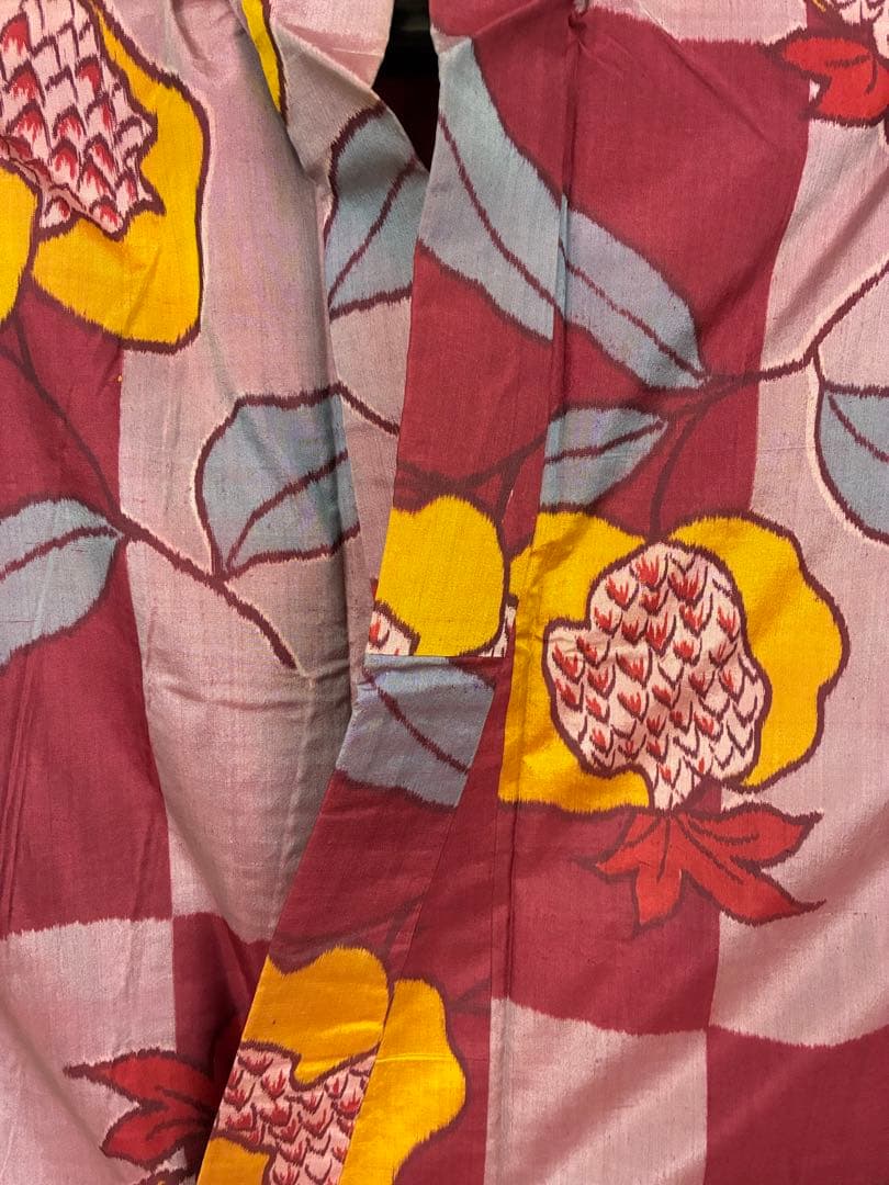 アンティーク　銘仙　着物　ザクロ　植物模様　レトロ　リメイク