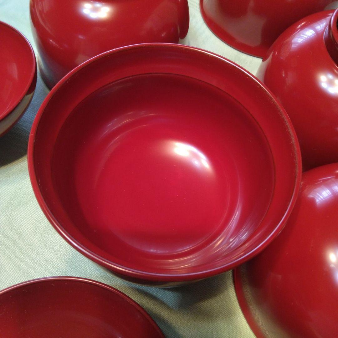 越前漆器、源伸堂きむら 赤い漆器 蓋付き椀5 個セット