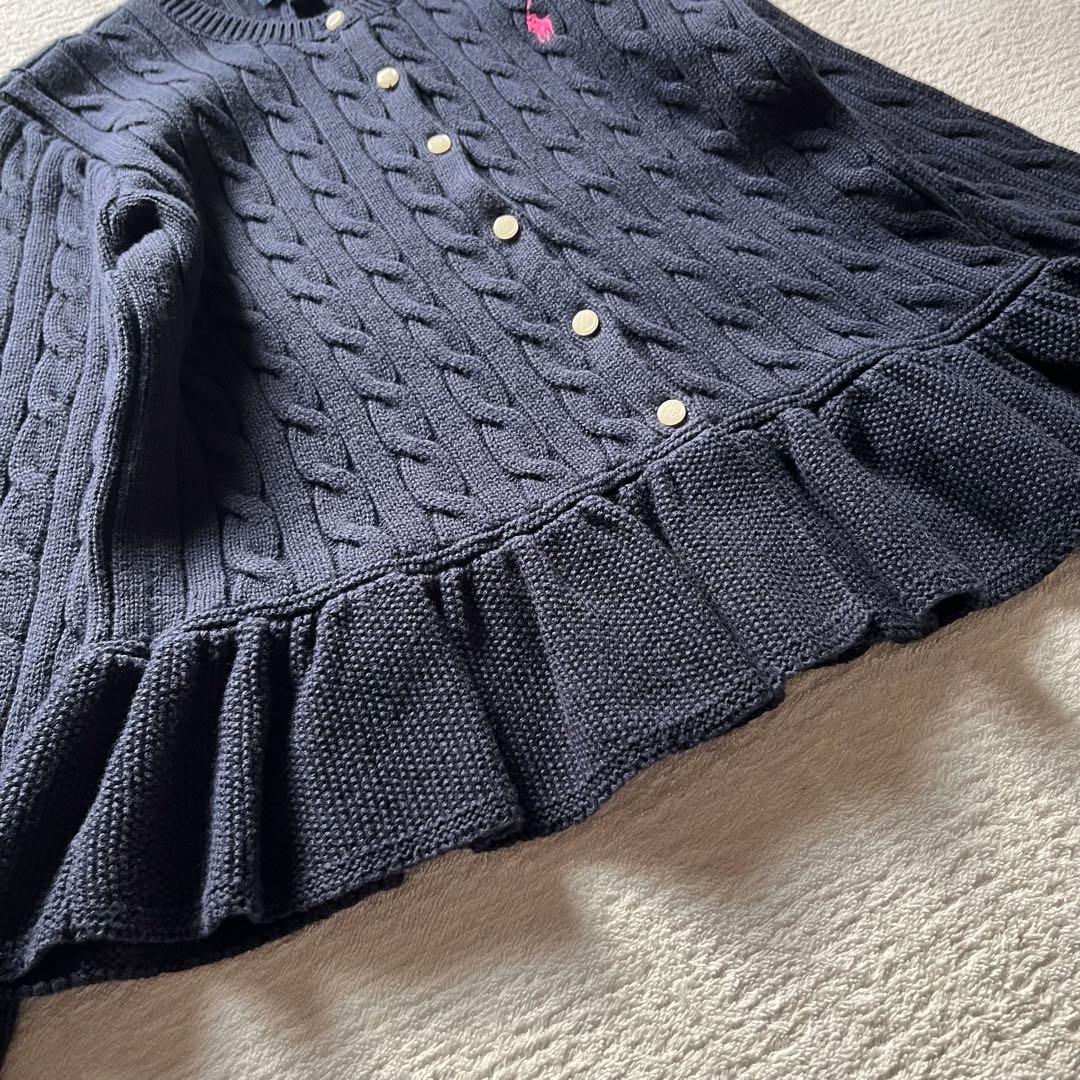 極美品 ラルフローレン コットン ケーブルニット カーディガン ペプラム ポニー