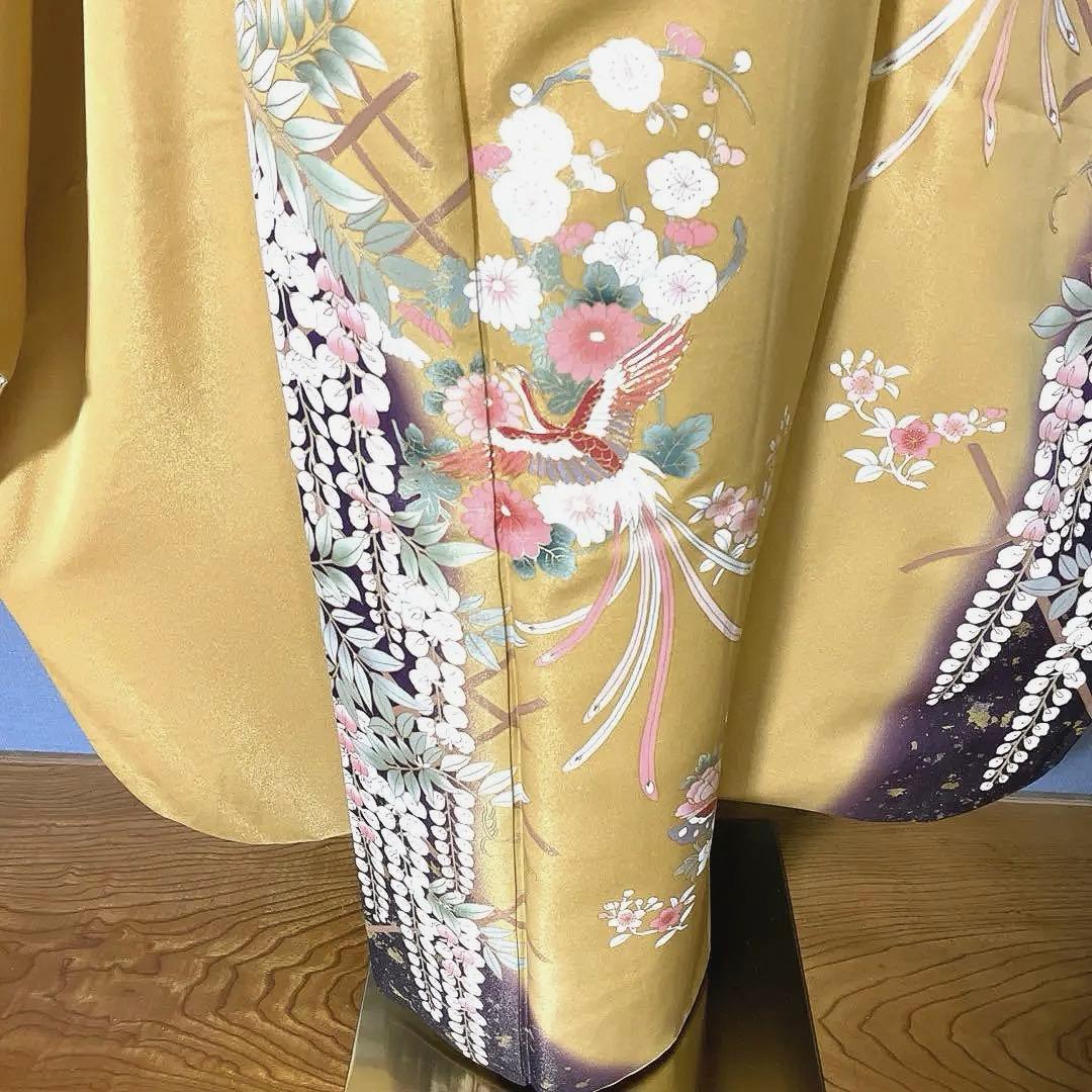振袖フルセット　高身長　手描き友禅　鳳凰　成人式振袖　振袖　黄色