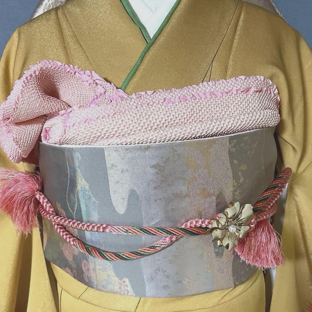 振袖フルセット　高身長　手描き友禅　鳳凰　成人式振袖　振袖　黄色