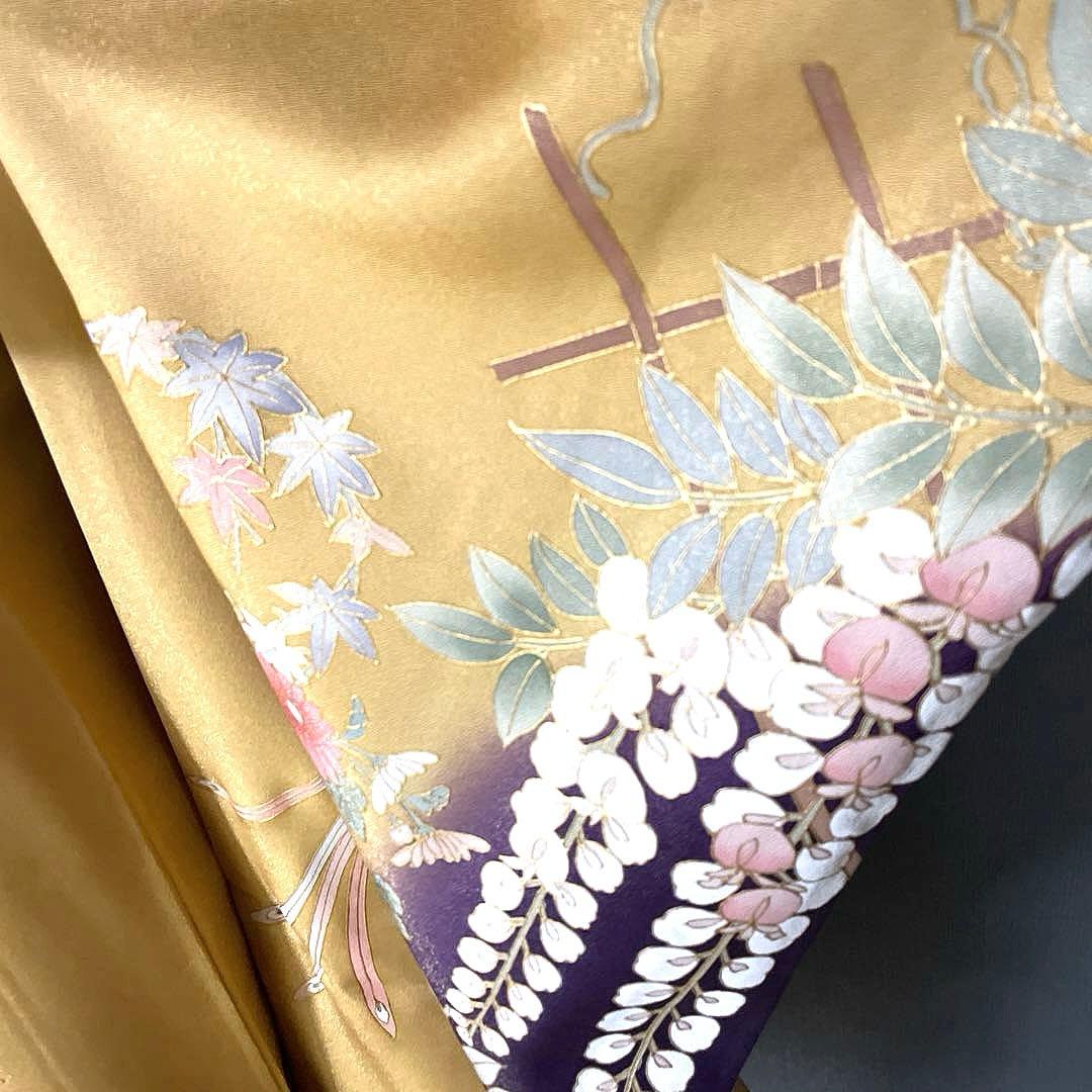 振袖フルセット　高身長　手描き友禅　鳳凰　成人式振袖　振袖　黄色