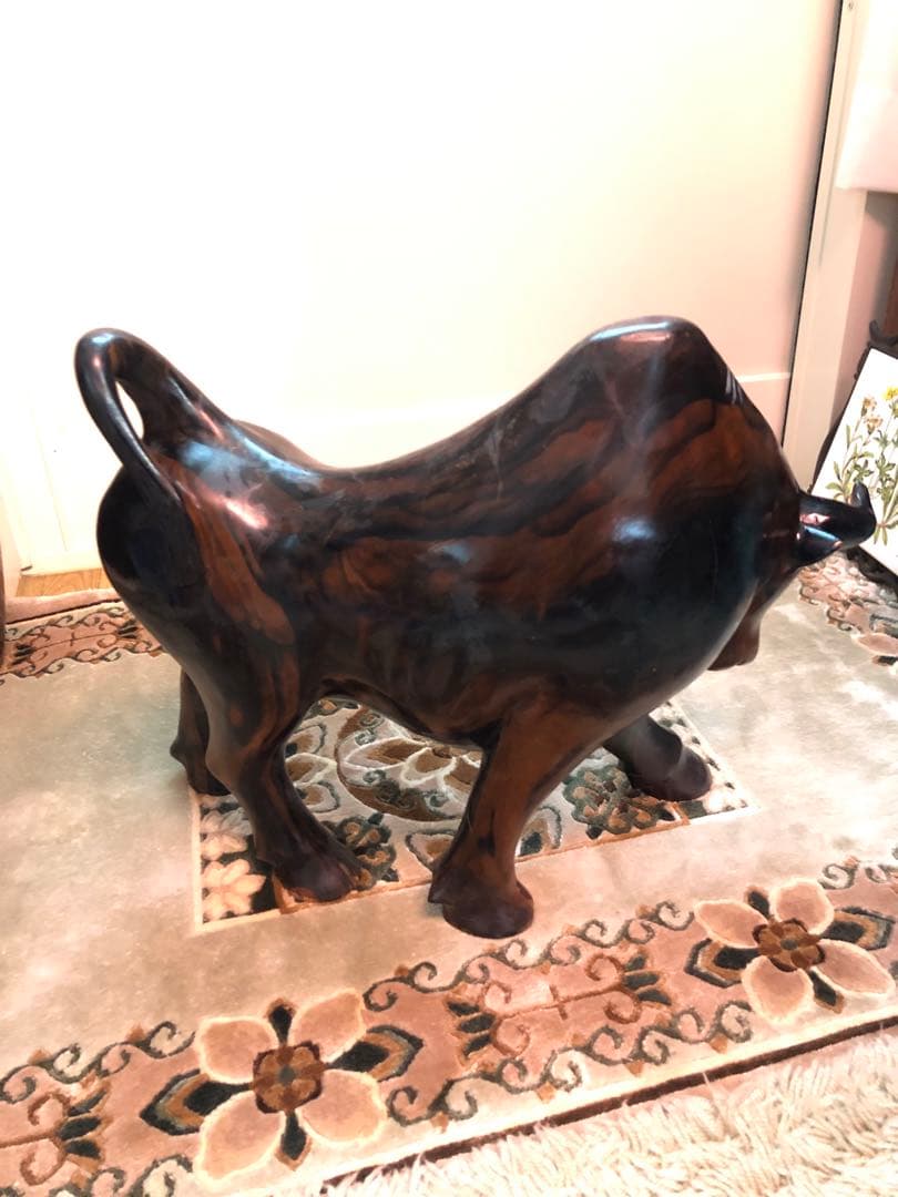 雄牛像 木製 置物 約33cm 約5.7kg