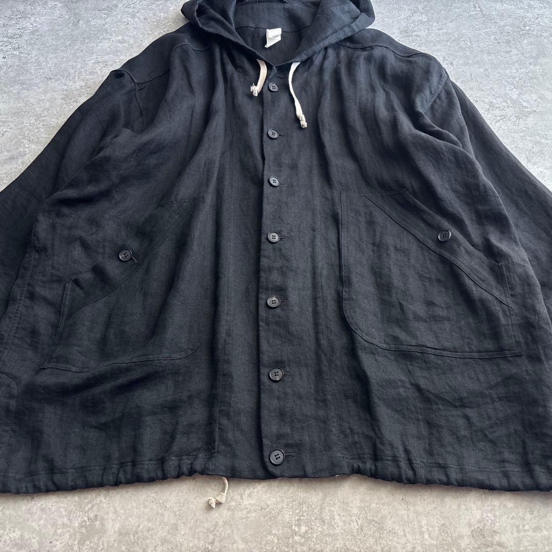 O project【M】リネン 麻 フーデットコート オーバーサイズ ブラック