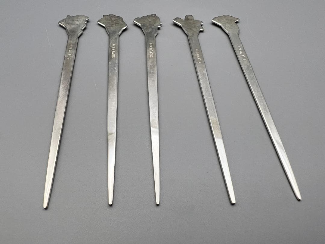 SILVER925　刻印　銀製　菓子楊枝　5本セット　鶴と亀　梅と竹　重量29g