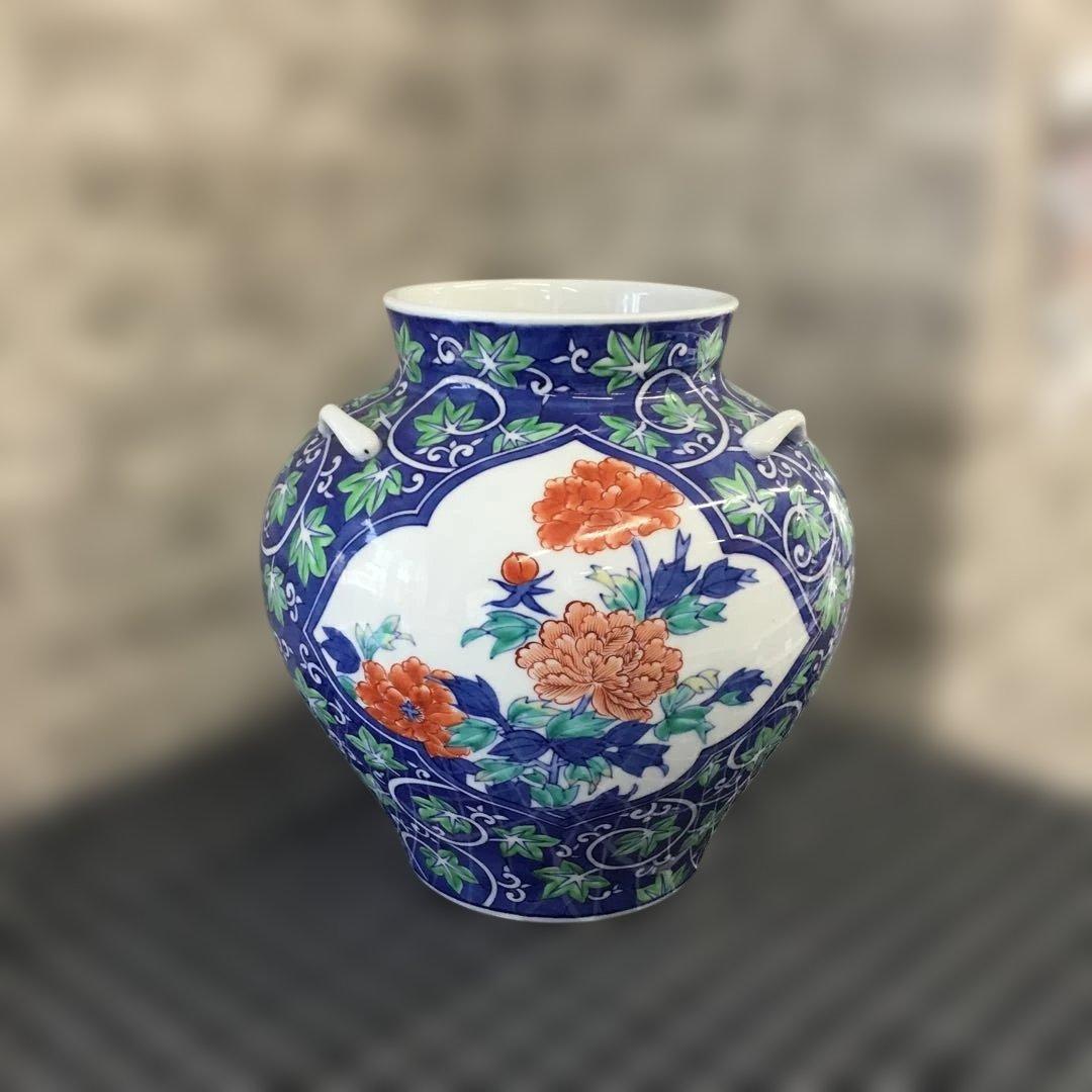 有田焼　金照堂　美術陶磁器　花柄陶器花瓶 中型　花器