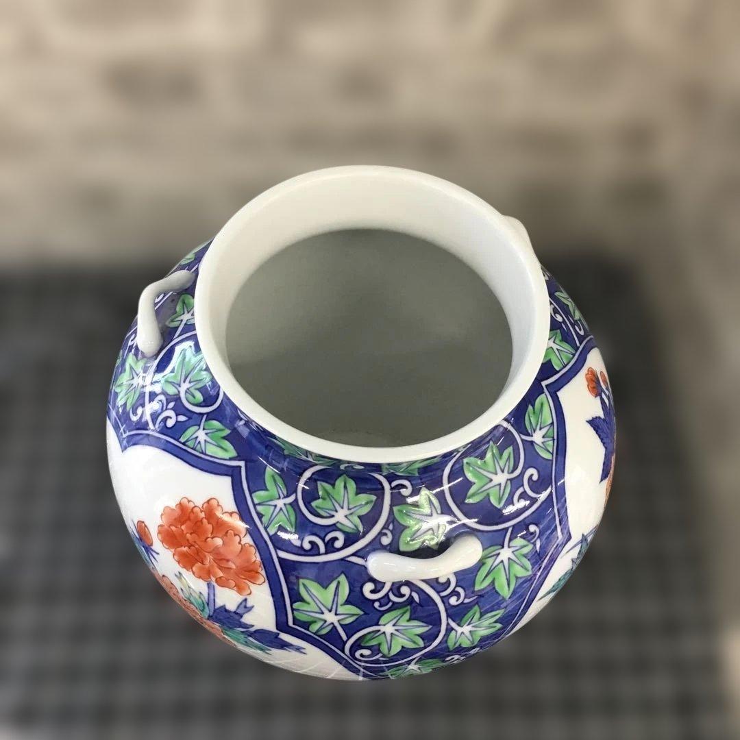 有田焼　金照堂　美術陶磁器　花柄陶器花瓶 中型　花器