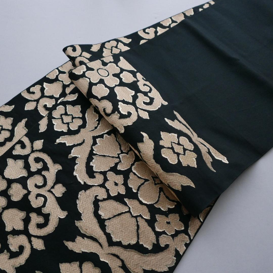 黒色 金糸☆六通 袋帯☆正絹☆更紗花唐草文☆金襴☆西陣織