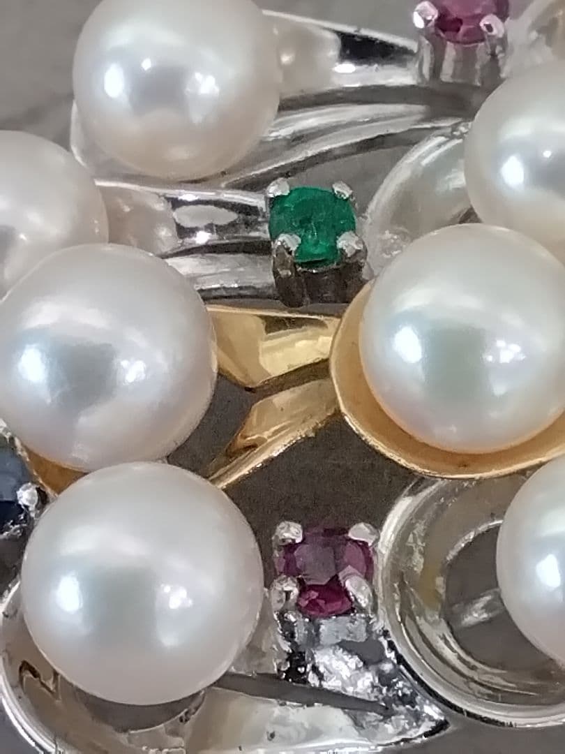 SV/K18あこや真珠/天然石ブローチ　　中古品