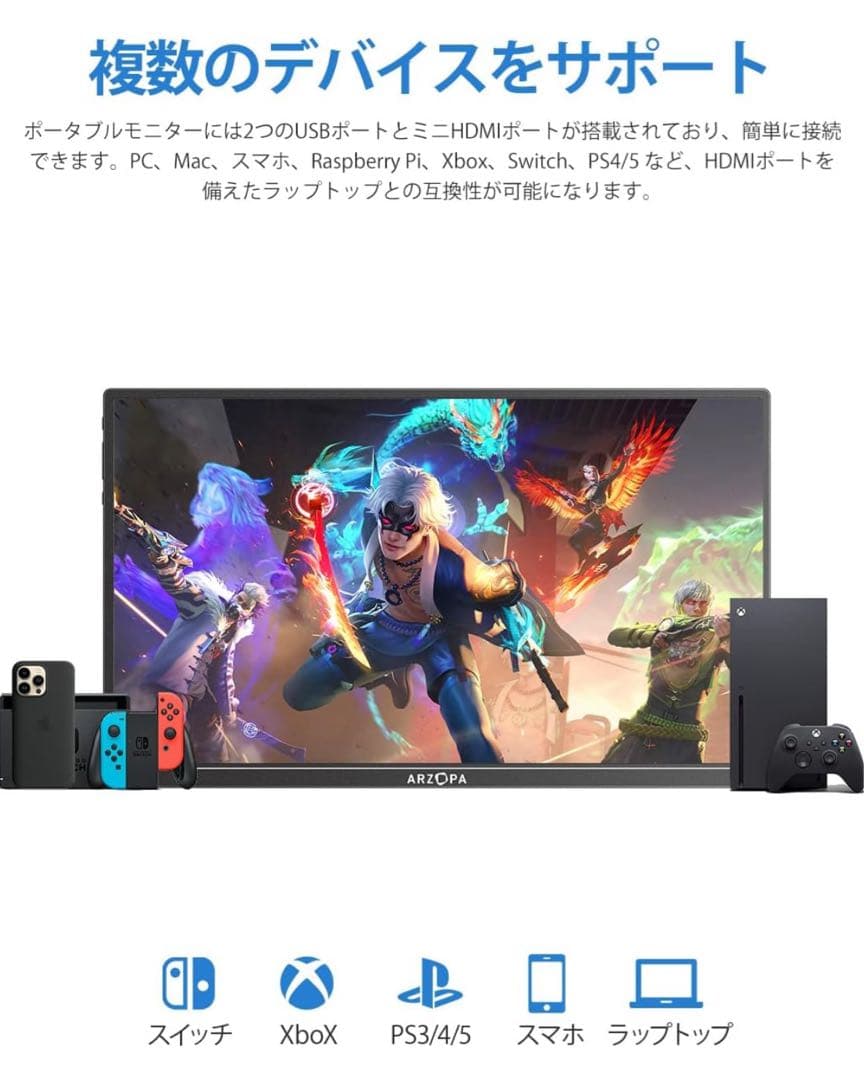 ARZOPA 15.6インチ フルHD モバイルモニター
