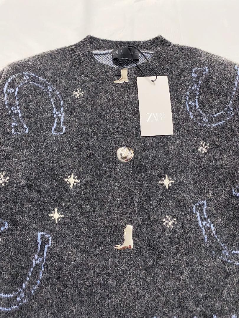 ZARA ジャカードニットボタンカーディガン S