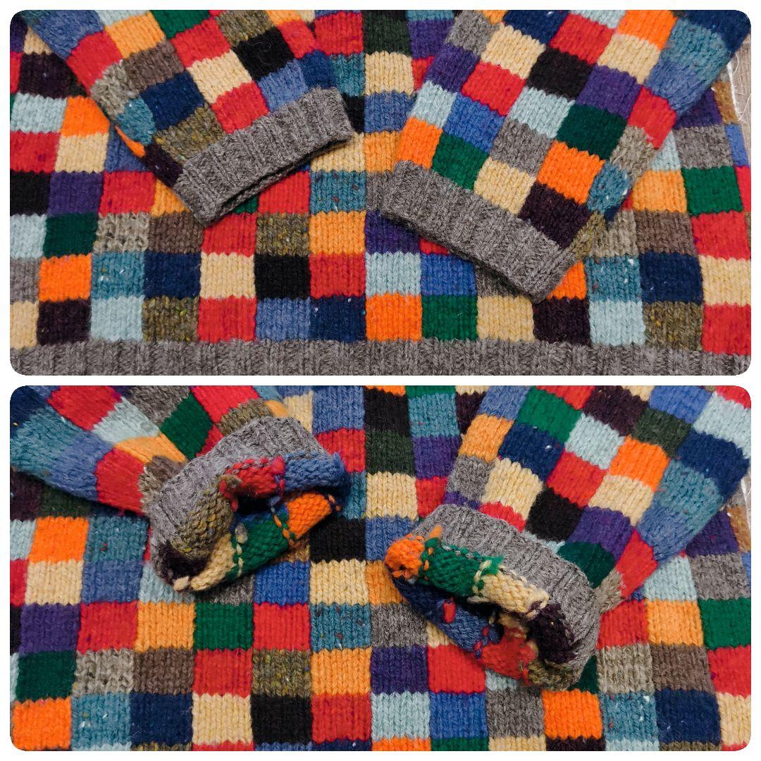 希少✨️90s名作‼️　J.CREW　モザイク柄　パッチワーク　ニット　男女兼用