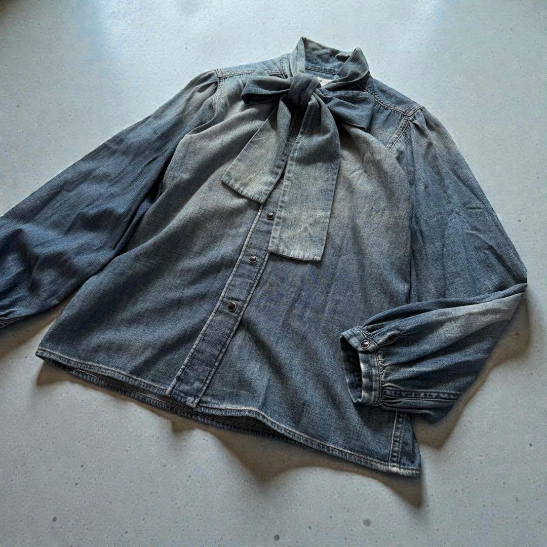 SAINT LAURENT PARIS デニム ボウタイ シャツ S 正規品