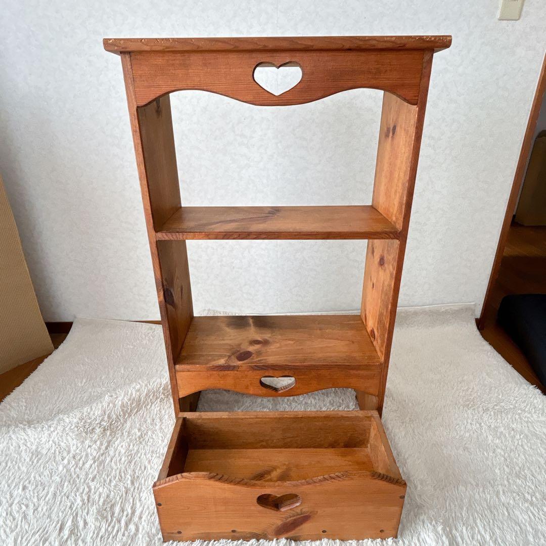 美品】パイン材 カントリー家具 ハート 棚 ラック シェルフ キャスター