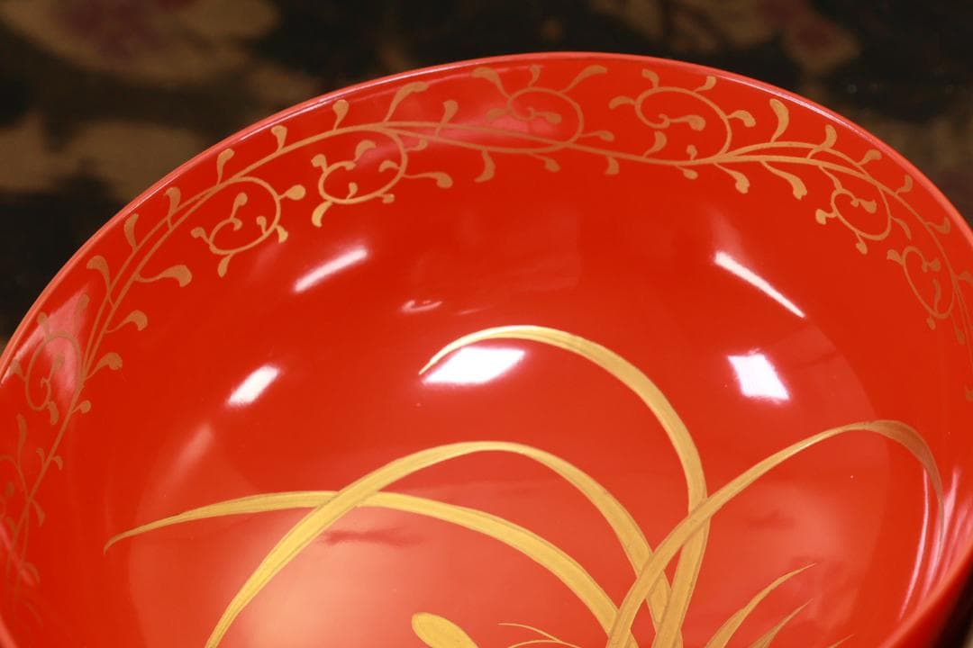 BJ120a　時代輪島塗　四君子図蒔絵　吸物椀　五客　木製　茶道具 懐石 菓子