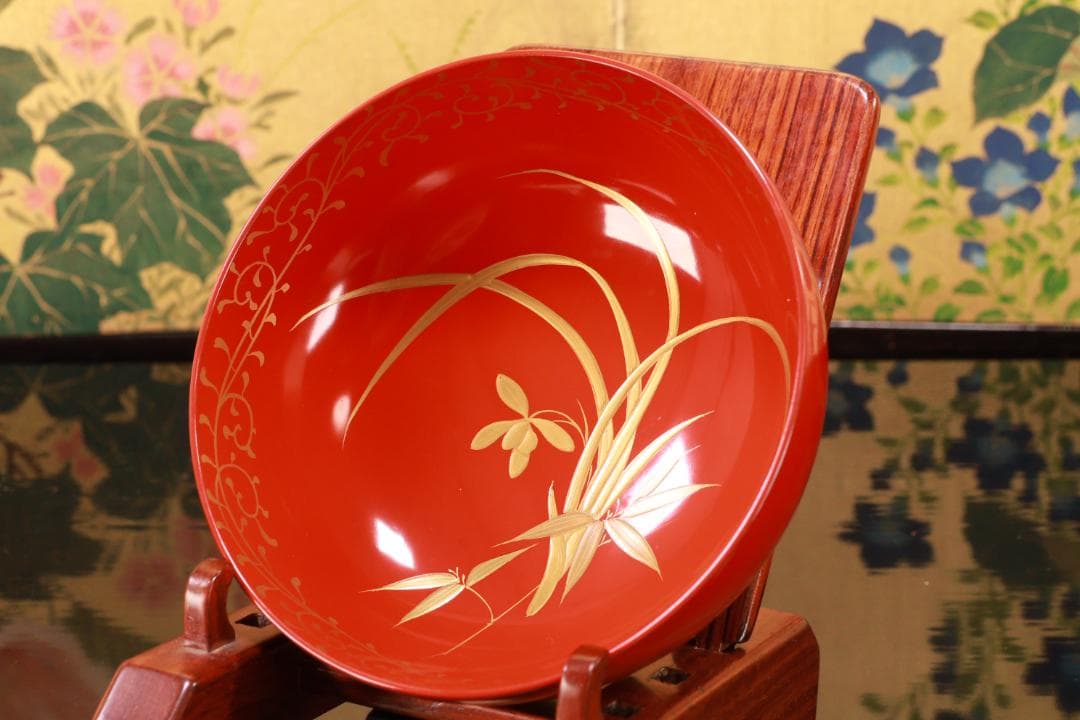 BJ120a　時代輪島塗　四君子図蒔絵　吸物椀　五客　木製　茶道具 懐石 菓子