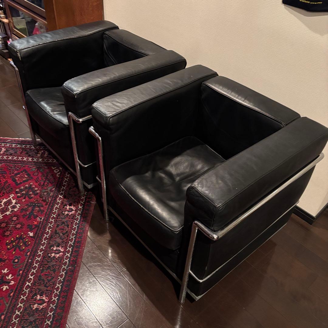 2個セット購入者限定LC2 リプロダクト IDC大塚家具 黒本革 ルコルビュジエ