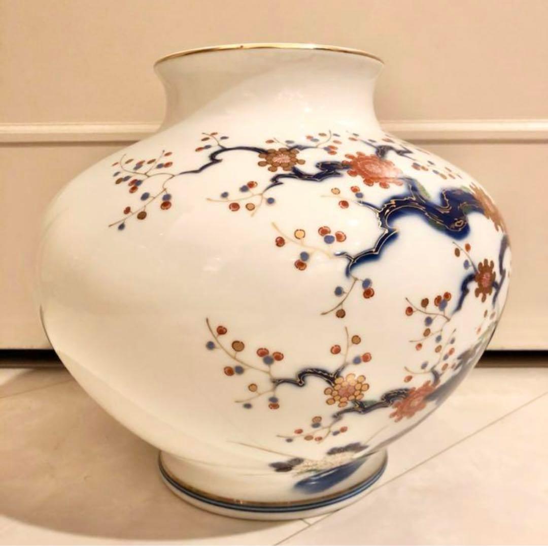 #13 深川製磁　宮内庁御用達　梅牡丹　花瓶　有田焼窯元　大ぶり　花生　壺　壷