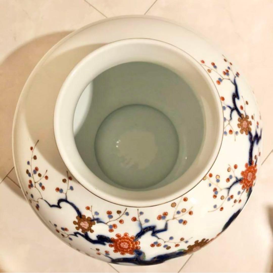 #13 深川製磁　宮内庁御用達　梅牡丹　花瓶　有田焼窯元　大ぶり　花生　壺　壷