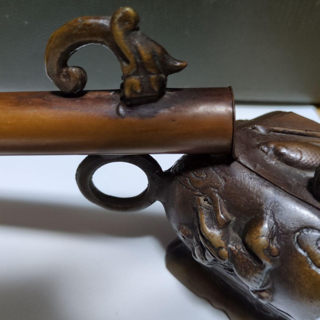 古民具 煙管 キセル 金属製 蓋付き 全長34cm 時代物 喫煙具 アンティーク