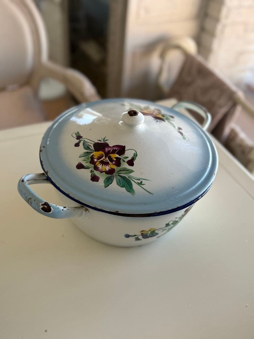 フランスアンティークジャピー社ダブルパンジーホーロースーピエールチューリーン