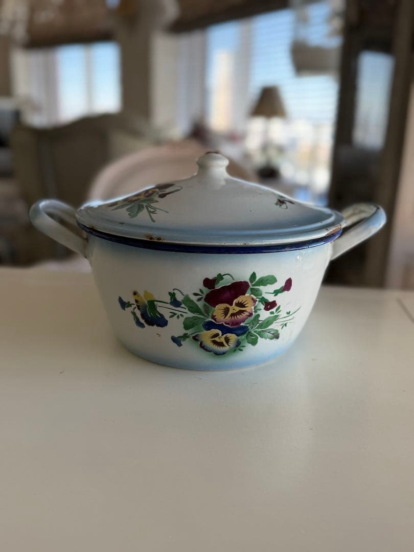 フランスアンティークジャピー社ダブルパンジーホーロースーピエールチューリーン