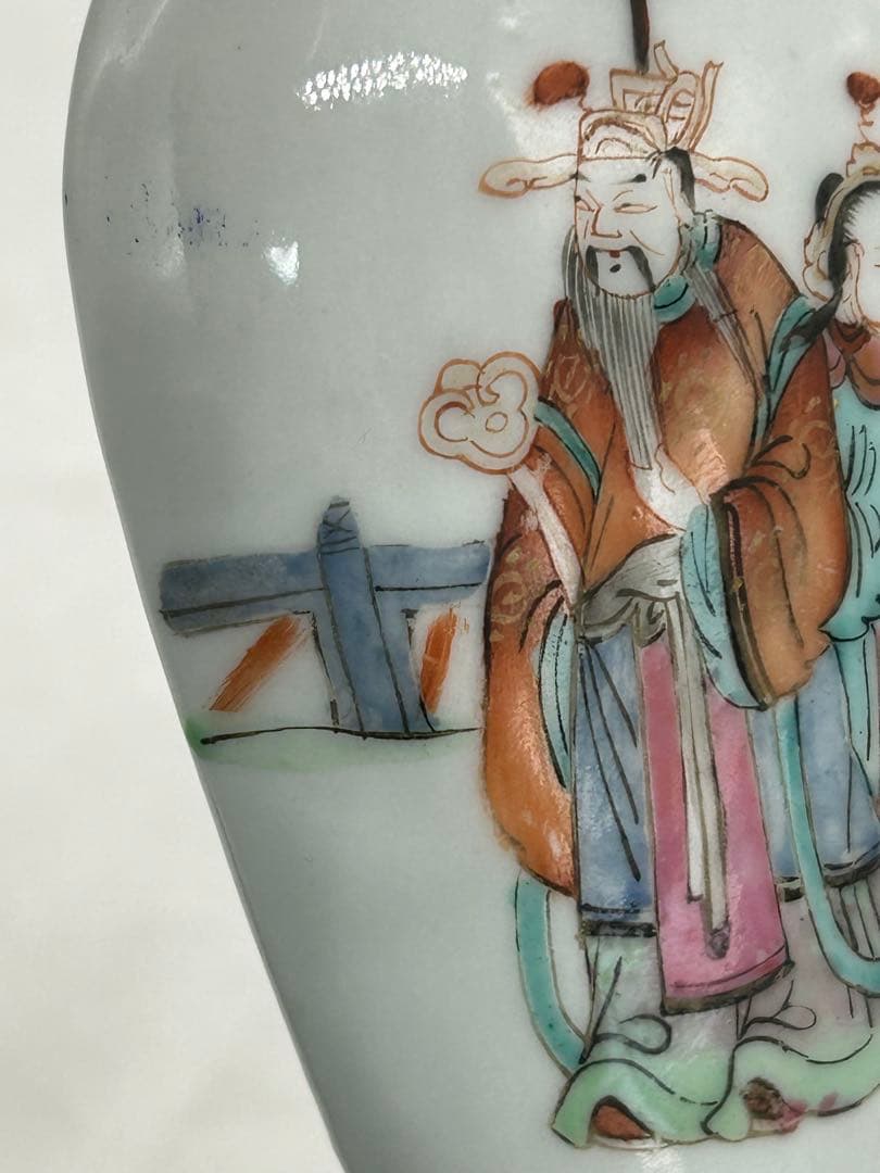 中国　清時代　粉彩人物紋壁瓶　送料込み1213